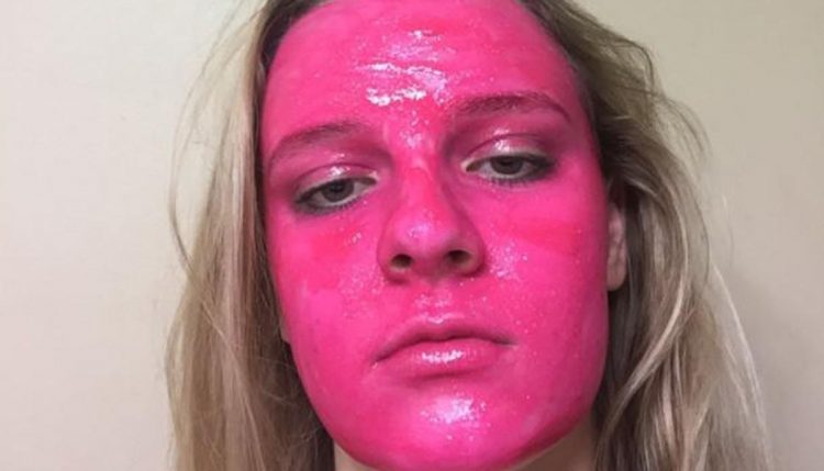 Woman Covers Face in Bright Pink Poster Paint, Hilarity Ensues